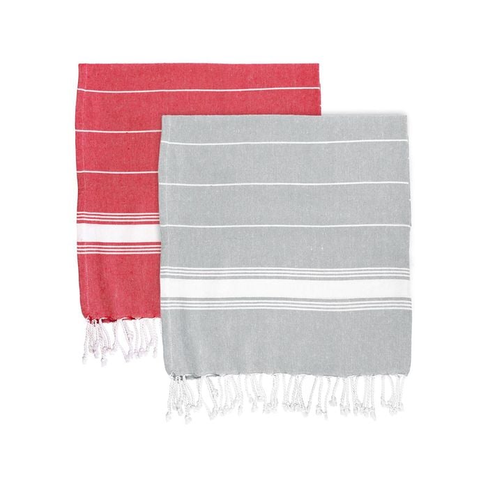 Nicola Spring Turkish Cotton Towels - Grey / Red - Set Of 2
