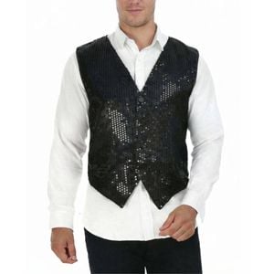 Mens Sequin Vest Waistcoat Disco Sparkle Costume Dance Party One Size - Black - Black | One Size | Sequin Vest