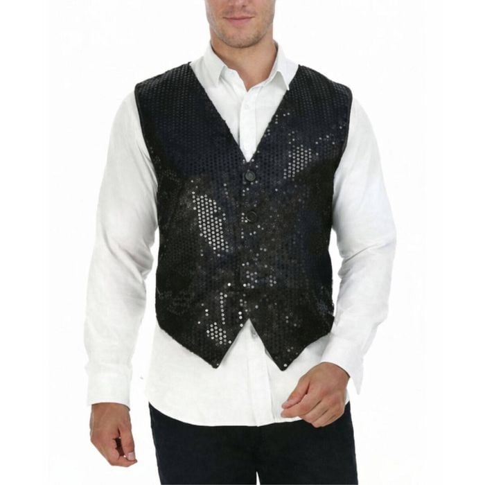 S Sequin Vest Waistcoat Disco Sparkle Costume Dance Party One Size Black
