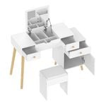 Advwin Dressing Table Stool Set 2 In 1 Flip Top Makeup Mirror Vanity Desk Hidden Storage Writing Table