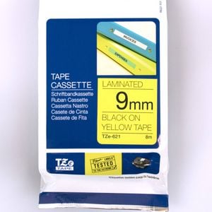 Brother Tze-621 Tape 9mm X 8m: Black On Yellow Laminated
