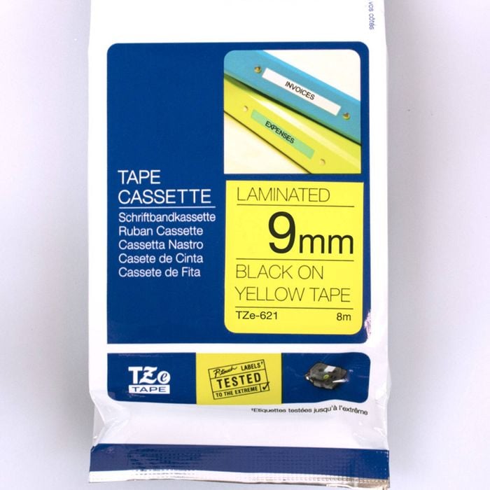 Brother Tze-621 Tape 9mm X 8m: Black On Yellow Laminated