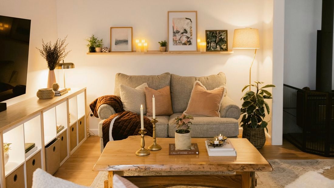 Cosy living room with dim lighting