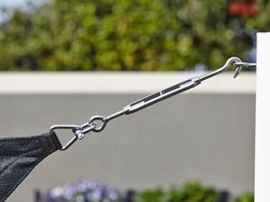 Close up of a shade sail attachment.