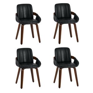Oikiture 4x Dining Chairs Pu Leather Kitchen Chairs Bentwood Armchair Black