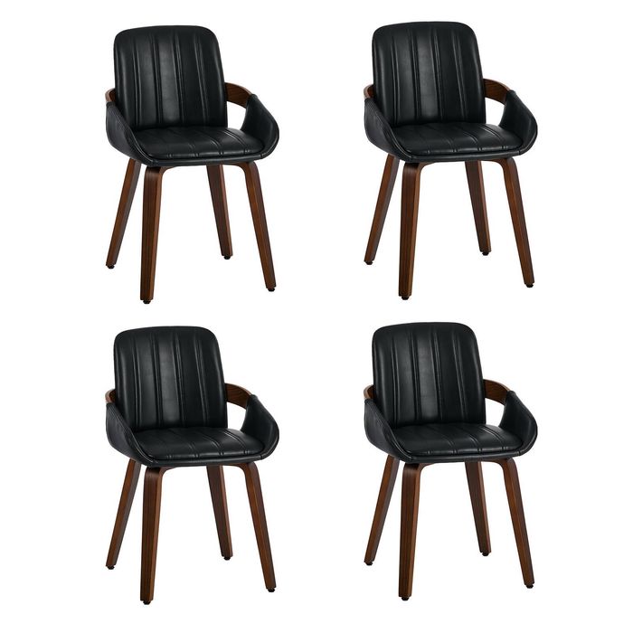Oikiture 4x Dining Chairs Pu Leather Kitchen Chairs Bentwood Armchair Black