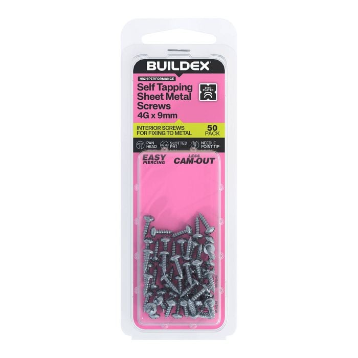 Buildex 4G x 9mm Zinc Plated Self Tapping Sheet Metal Screws - 50 Pack