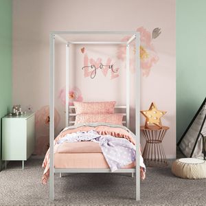 Zinus King Single Kids Metal Canopy Bed Frame - White