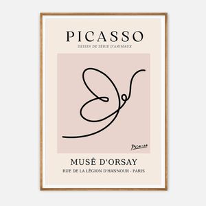 Galrie Pablo Picasso Animal Series Minimalist Line Art Print for Modern Decor, Wood Frame, A3 30 x 42cm (12 x 16inch)