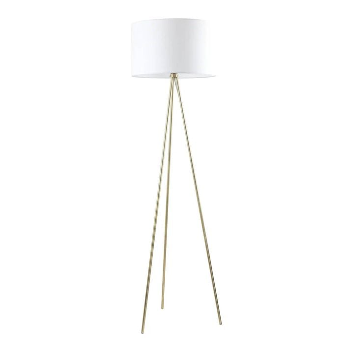 Cla Lighting Jambes Drum Shade Tripod Floor Lamp With Antique Brass White