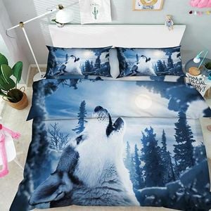 3D Forest Full Moon Wolf 111 Bedding Set Pillowcases Quilt Duvet Cover Set Queen King
