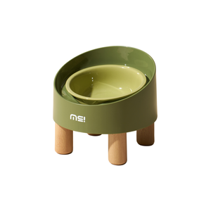 Makesure Rolls Elevated Ceramic Pet Bowl with Wooden Stand/GREEN/18.7*18.7*17cm (L*W*H)