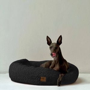 Charlie's Teddy Fleece Round Calming Dog Bed Charcoal Small