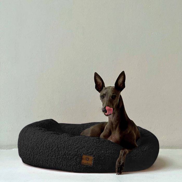 Charlie's Teddy Fleece Round Calming Dog Bed Charcoal Small