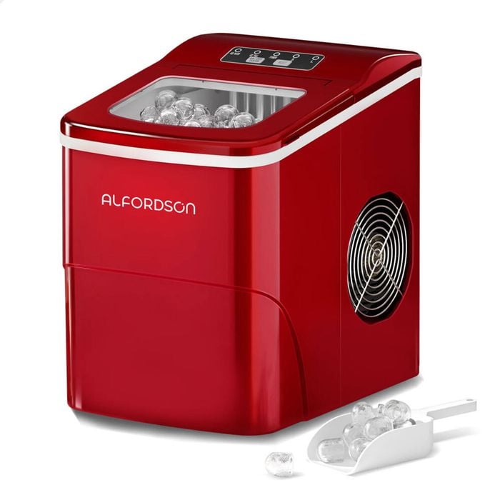 Alfordson Ice Maker Machine Commercial Portable 12kg Ice Cube Tray 2.2l Red