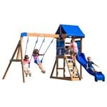 Backyard Discovery Aurora Cedar Wood Play Centre Swing Set with Slide and Fort