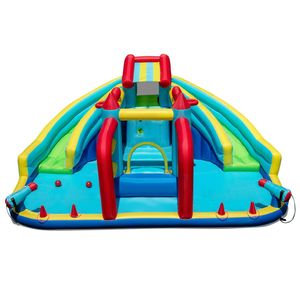 Costway Inflatable Water Park w/Dual Slides & Basketball Hoop NO Blower