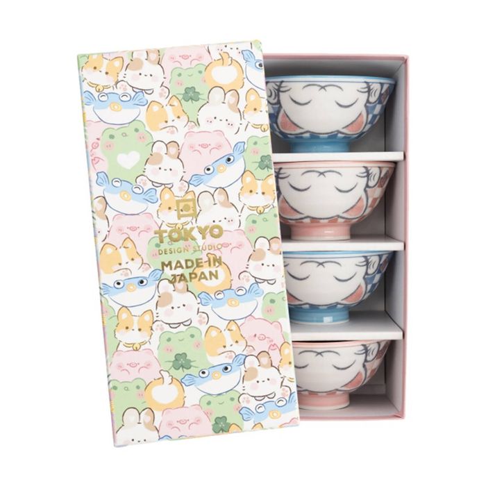 4pc Tokyo Design Kawaii Neko Ceramic Cat Bowls Set White 11x6cm Gift Boxed