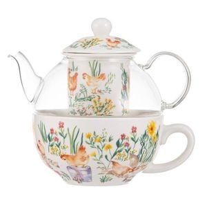 Ashdene Garden Hens Glass Top Tea For One