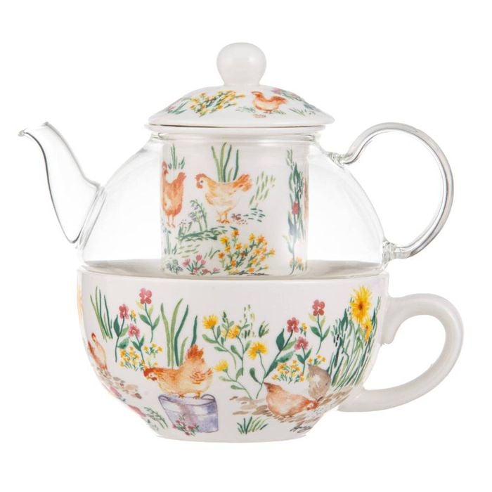 Ashdene Garden Hens Glass Top Tea For One