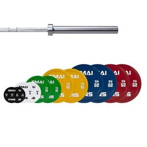 Smai Calibrated Weight Plates Set With Barbell - 155kg (pair) - 20kg Chrome Barbell