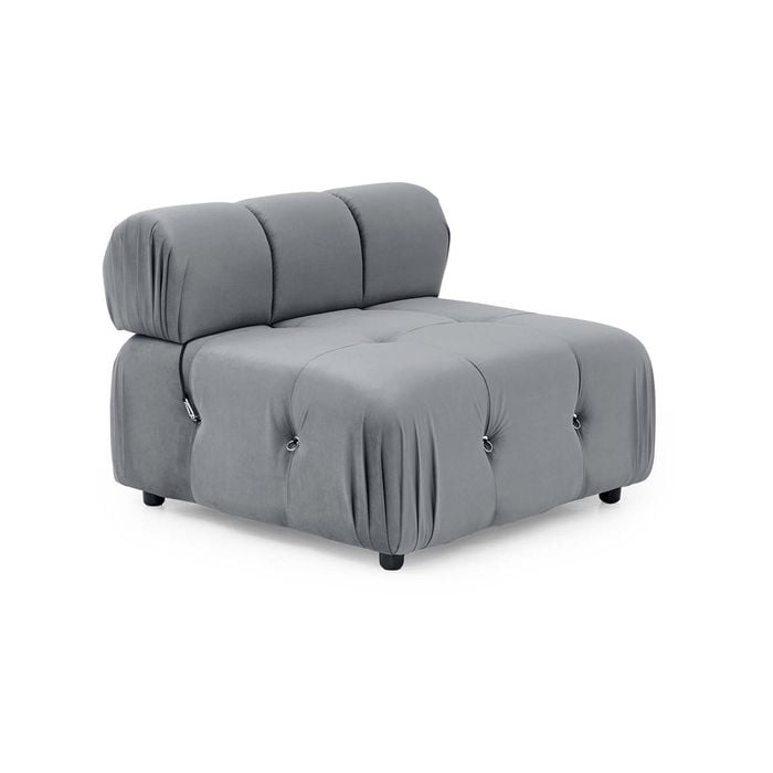 Foret 1pc Armless Seat Modular Extension Lounge Tufted Velvet Sofa Light Grey