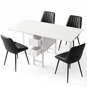 Artiss Dining Table And Chairs Set 5pcs Foldable Kitchen Furniture With 2 Drawers Black And White