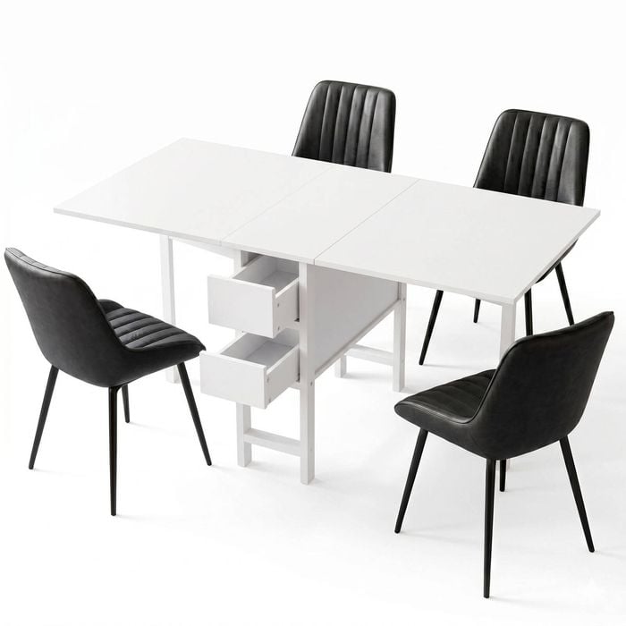 Artiss Dining Table And Chairs Set 5pcs Foldable Kitchen Furniture With 2 Drawers Black And White