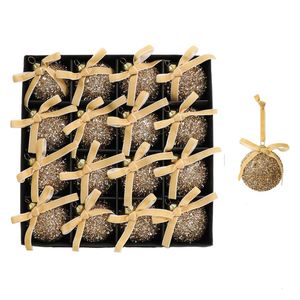 Catzon 16 Pcs Shiny Christmas Ball Ornaments 6CM with Bow for Holiday Wedding Decor-Gold