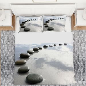 3D Grey Stone Lake 245 Bed Pillowcases Quilt King Size