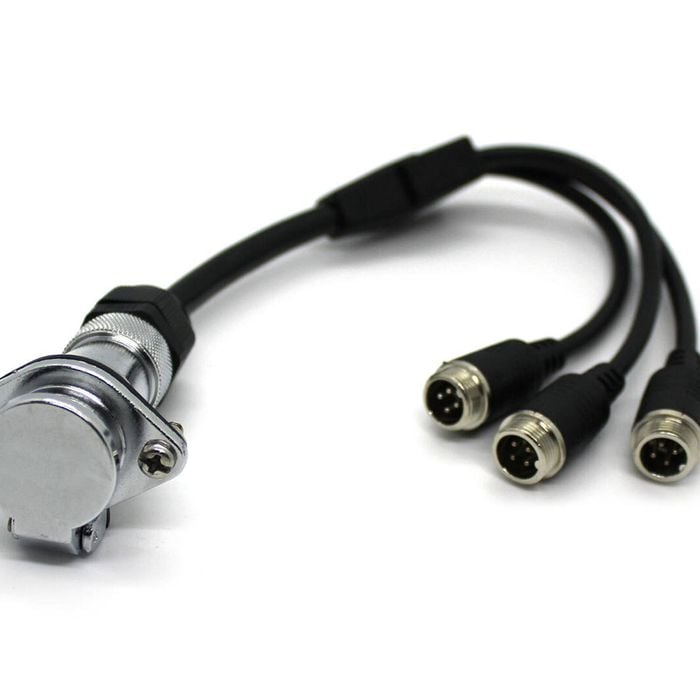 Elinz Reverse Camera Trailer Cable Coil 7PIN to 4PIN Weatherproof Male Connector 3 AV Input with Audio Caravan RV