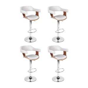 4x Artiss Bar Stools Gas Lift Leather with Armrest White