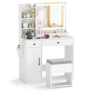 Costway Dressing Table Stool Led Lighted Makeup Vanity Set