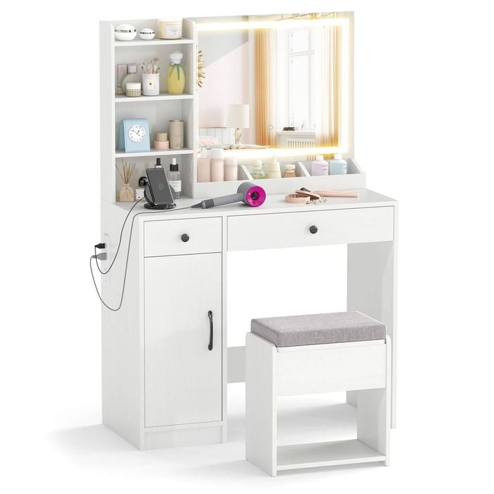 Costway Dressing Table Stool Led Lighted Makeup Vanity Set