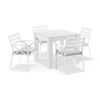 Hugo Outdoor 4 Seater Ceramic And Aluminium Dining Table White With Kansas Chairs & Olefin Grey Cushions