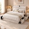Advwin Bed Frame Queen Size with 4 Storage Drawers & Charging Station Beige