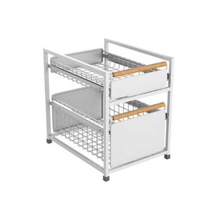 Hacienda 2-Tier Pull-Out Drawer Storage Organiser with Wooden Handles
