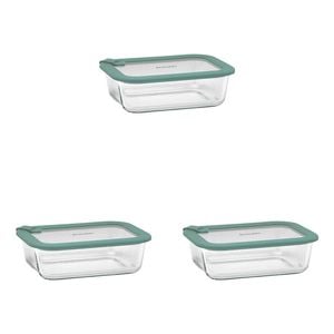 3PK Ecology Store Rectangle Glass Food Container 1050ml - Eucalyptus