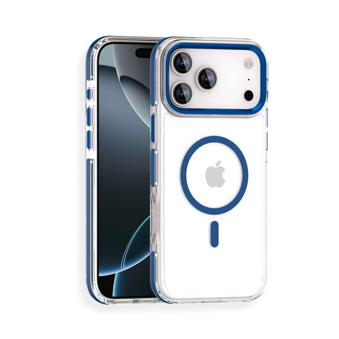 For Apple iPhone 18 Pro /17 Pro Magsafe Magnetic Back Case Shockproof Protective Clear Cover (Blue)
