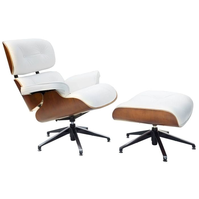 Sk Designer Living | Replica Eames Lounge Chair | 5 Star Ottoman - White