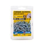 Zenith 8G x 25mm Zinc Plated Hinge-Long Thread Countersunk Head Timber Screws - 100 Pack