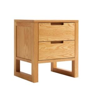 MIUZ Solid Oak Wood Bedside Table, Large Side Storage End Table Shelf Nightstand