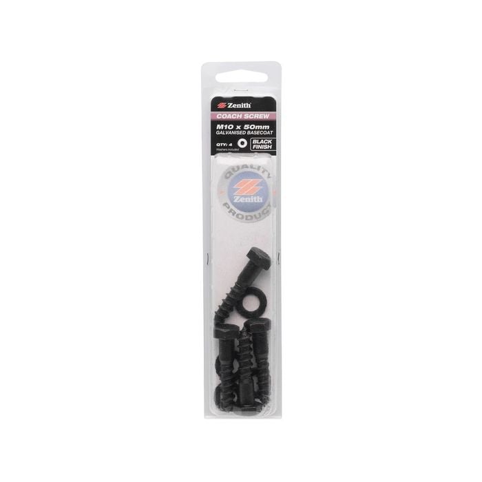 Zenith M10 x 50mm Black Coach Screw - 4 Pack