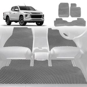 6D Diamond Car Floor Mats for Mitsubishi Triton Club Cab 2015-2023-Full Set-Grey-Outback GT