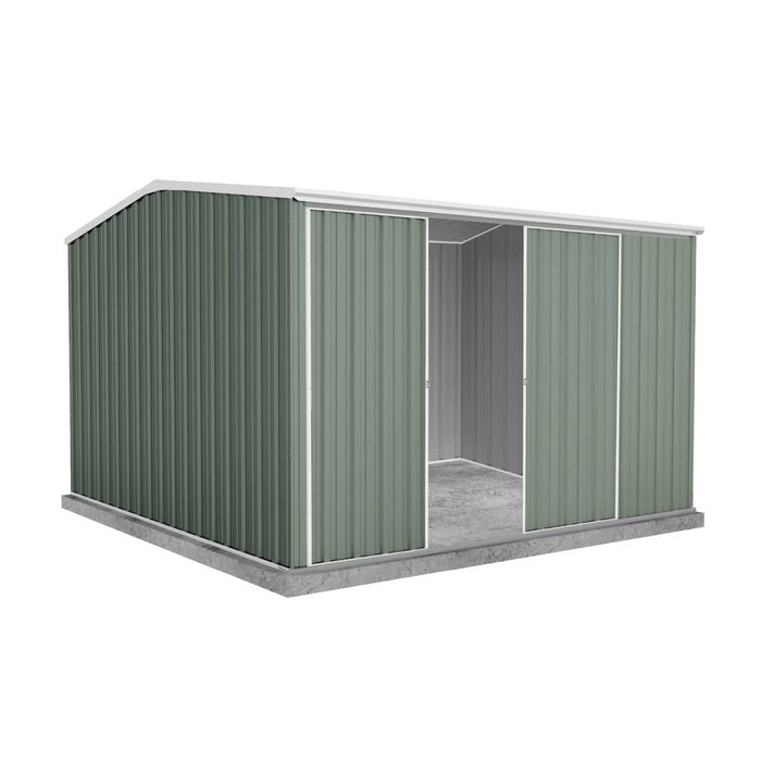 Absco Sheds 3.0 x 3.0 x 2.06m Pale Eucalypt Ezislider Double Sliding Door Garden Shed