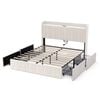 Ufurniture Upholstered Bed Frame with Tufted Headboard & Charging Station 4 Storage Drawers Double Size Beige