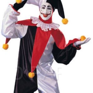 Mens Jester Clown Costume Circus Funny Halloween Fun Jingles Fancy Dress Party - Black | One Size | Polyester