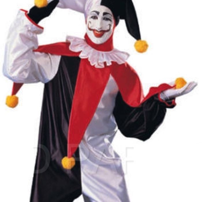 Mens Jester Clown Costume Circus Funny Halloween Fun Jingles Fancy Dress Party - Black | One Size | Polyester