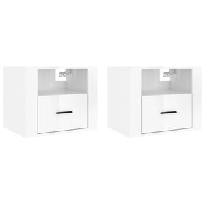vidaXL 2x Wall-mounted Bedside Cabinets High Gloss White Floating Furniture