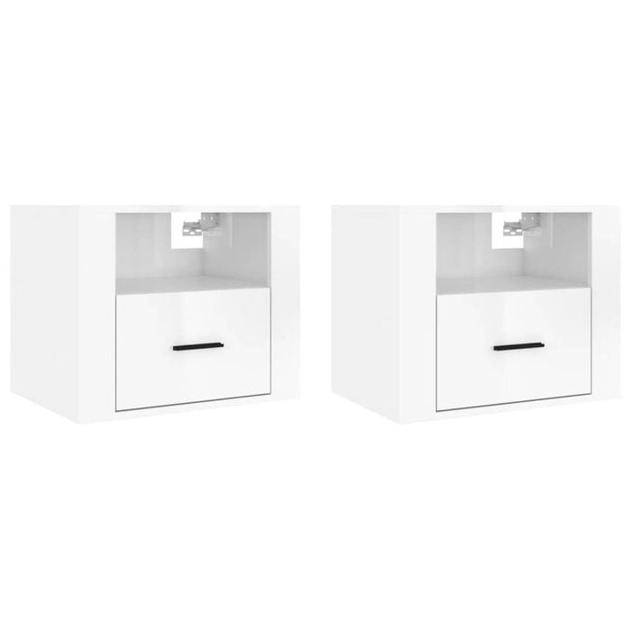 vidaXL 2x Wall-mounted Bedside Cabinets High Gloss White Floating Furniture